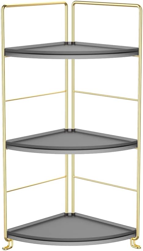 3-Tier Bathroom Countertop Organizer, Vanity Tray Cosmetic & Makeup Storage, Kitchen Spice Rack Standing Shelf, Corner Storage Shelf, Black & Golden