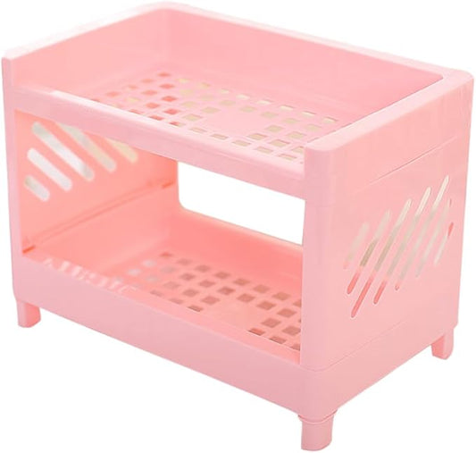 PRETYZOOM 2 Tier Foldable Countertop Organizer, Small Plastic Storage Rack for Kitchen Bathroom, Multifunctional Mini Shelf for Makeup Organizer, Bathroom Countertop Shelf, Kitchen Seasoning Holder