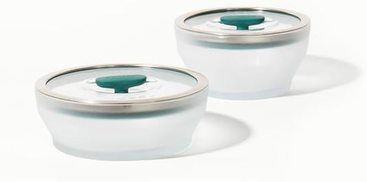 Anyday 4-Pc Microwave Cookware & Glass Food Storage Set with Glass Lids | Medium Plastic-Free Containers | Stackable Steamer with Vented Lid for Microwave-Safe Reheating & Steaming Vegetables, Rice