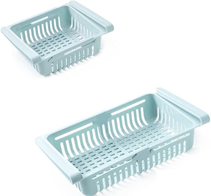 2PCS Refrigerator Drawer, Fridge Drawer Organizer Pull out Storage Drawer Under Shelf Drawer Refrigerator Organizer Bin for Egg Fruit Vegetable(Blue)