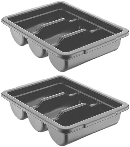 4 Pack - Commercial Cutlery Bin, 3-Compartment Restaurant Kitchen Flatware Tray, Silverware Storage Plastic Container, Condiments Holder, Utensil Organizer Box (Gray)