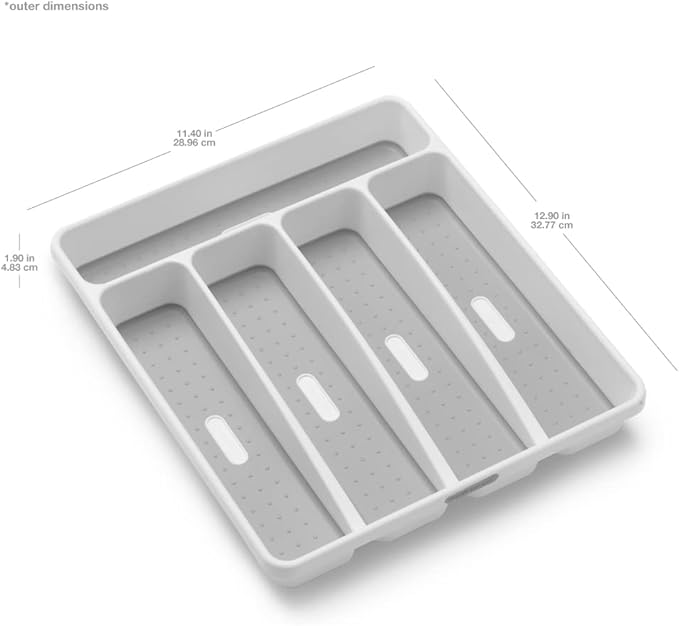 madesmart Premium Antimicrobial Classic Small Silverware Tray Soft Grip, Non-Slip Kitchen Drawer, 5 Compartments, Multi-Purpose Home Organization, EPA Certified, White (Pack of 2)