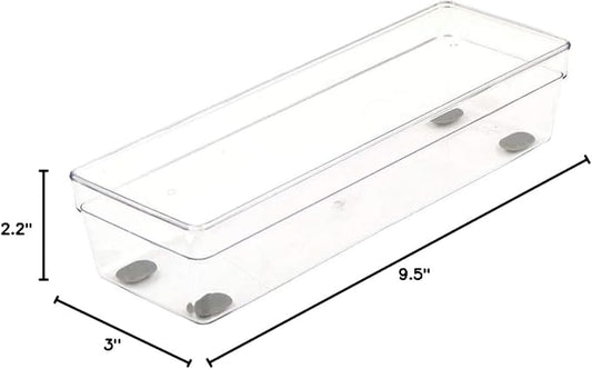 Glad Clear Plastic Organizer Bin – 9.5” x 3” x 2.2” Drawer Storage Tray with Non-Slip Feet