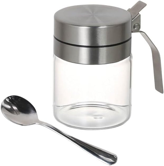 R615-737 Spice Jar with Spoon, 10.1 fl oz (300 ml), Jar with Spoon, One-Touch Lid, Condiment Container, Storage Container, Kitchen, Height 4.6 inches (117 mm), Width 4.5 inches (115 mm), Depth