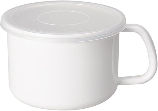 Nodahoro MS-14M Enameled Storage Container, Heat-Resistant, Stocker with Handle, Round Shape, Large, With Seal Lid, White Series, Made in Japan