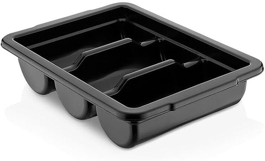 Commercial Cutlery Bin, 3-Compartment Restaurant Kitchen Flatware Tray, Silverware Storage Plastic Container, Condiments Holder, Utensil Organizer Box (Black)