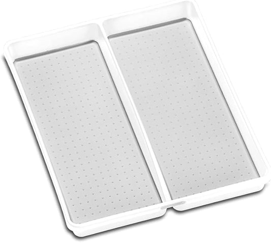 madesmart Premium Antimicrobial Classic Large Utensil Tray, Soft Grip, Non-Slip Kitchen Drawer Organizer, 2 Compartments, Multi-Purpose Home Organization, EPA Certified, White