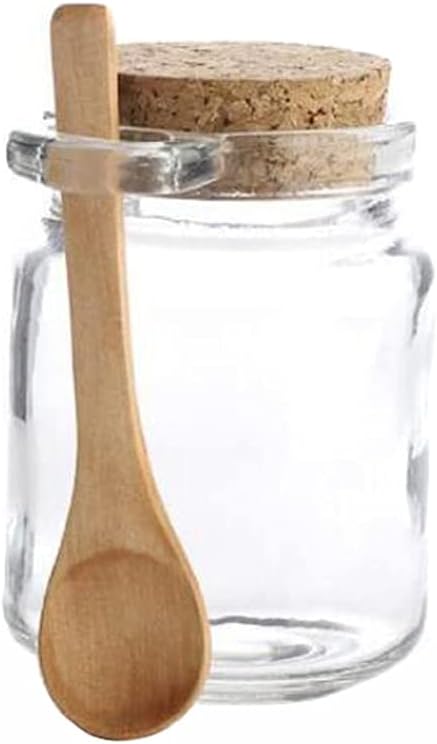 1Pcs 250ml/8.5oz Empty Clear Glass Jam Jar with Cork and Spoon Multipurpose Honey Candy Coffee Bath Salts Storage Canister Can Pot Tin Bottle Container Crock for Item Storage