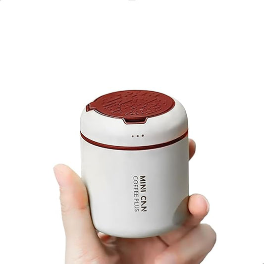 watchget Portable Mini Airtight Coffee Canister - Stainless Steel Coffee Bean Storage with One-way Exhaust Valve for Ground Coffee & Tea, 30-35g Capacity, Geometric Pattern Grey &Red