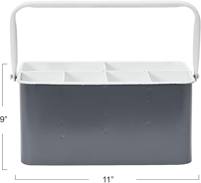 Creative Co-Op Farmhouse Metal Storage Caddy with 6 Compartments and Handle, Distressed Grey and White