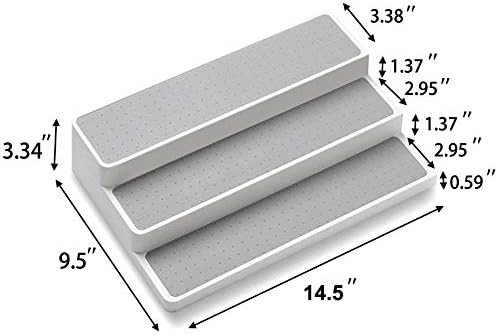 Sooyee 2 Pack 3-Tier Spice Rack,Waterproof and Non Skid Spice Shelf,Modern 3 Step Kitchen Organizer Shelf for Pantry Cabinet or Countertop,Gray
