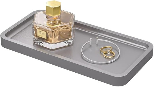 Weenson Small Bathroom Vanity Tray for Countertop Makeup Perfume Jewelry Decor Candle Keys, Bamboo Kitchen Tray for Soap Dispenser Spice, Small Catchall Tray Toilet Tank 7.9"L x 4"W x 0.79"H Silver