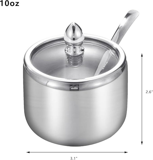 Kitchen Stainless Steel Spice Jars Seasonning Box with Spoons, Seasoning Containers Bottles with Stainless Steel &Clear Glass Cap,10oz for Home and Kitchen (1)