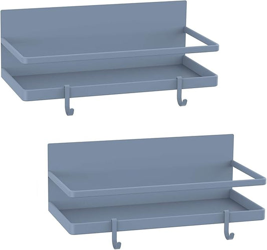 Thipoten Magnetic Spice Rack, Strong Magnetic Shelf with 2 Removable Hooks, Perfect Space Saver for Small Kitchen/Apartment, Awesome Metal Cabinet for Holding Spices, Jars, Bottle, Beve(Grey, 2Pack)