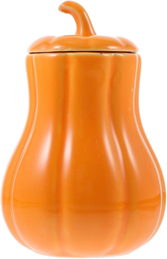 UPKOCH Ceramic Tea Canister, Pumpkin Shape Candy Jar, Loose Tea Jar Coffee Sugar Storage Pot, Food/Seasoning Container for Home Fall Decor (Small)