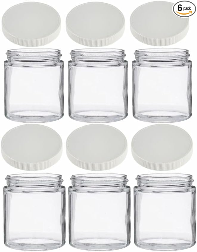 JARMING COLLECTIONS Mason Jars - 16 oz Glass Extra Wide Mouth Pint Storage Jars with White Plastic Lids - Made in USA (6 pack)