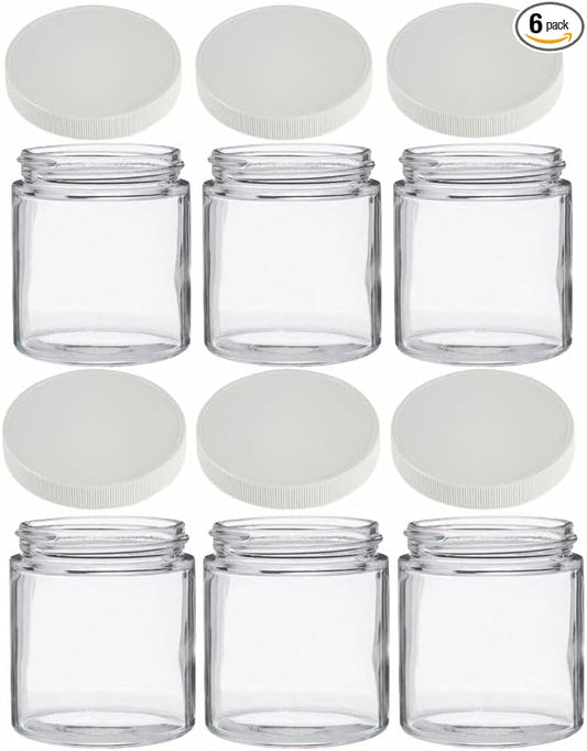JARMING COLLECTIONS Mason Jars - 16 oz Glass Extra Wide Mouth Pint Storage Jars with White Plastic Lids - Made in USA (6 pack)