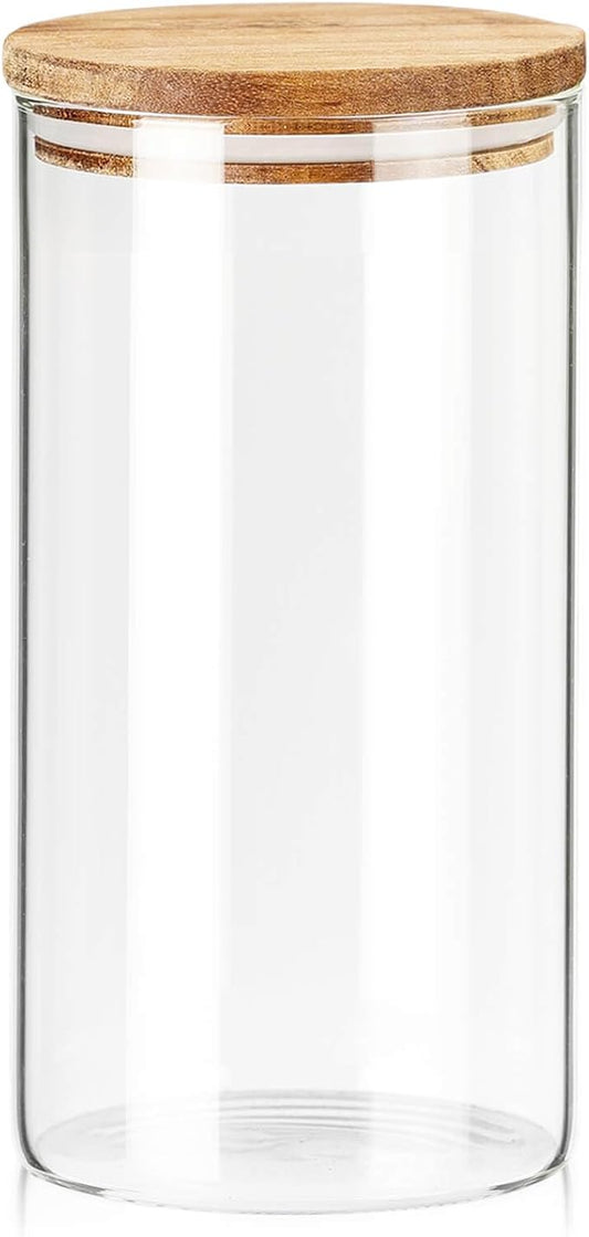 Labina Glass Storage Container Airtight Food Jars Kitchen Canister with Wood Lids, 40 Oz Wide Mouth Pantry Organization Glass Jar for Flour, Sugar, Cookie, Spagetti, Candy and Nuts
