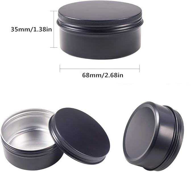 12 Packs 3 Oz Empty Jars 90ml Black Round Aluminum Tin Cans Screw Top Metal Steel Tins Lip Balm Tins Box Cosmetic Containers Storage Organization for Candles Salve Crafts Spice Tea Gift