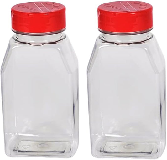 Skyway Supreme Large 16 OZ Plastic Spice Bottles Seasoning Containers Jars - Flap Cap Pour and Sifter Spice Shaker - Refillable Perfect For Storing Dispensing Herbs BBQ Rub - BPA Free - Set of 2