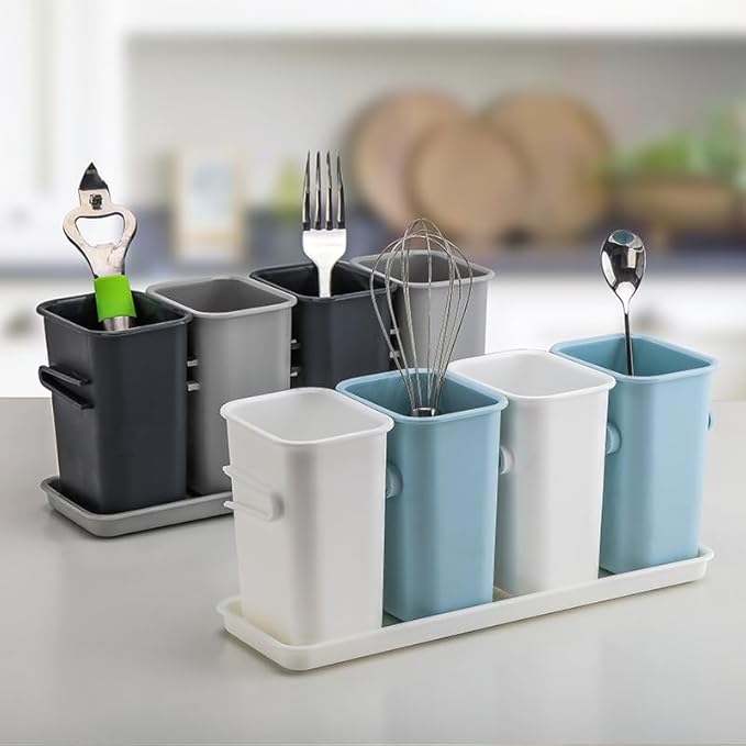 Kitchen Utensil Holder Organizer Silverware Flatware Cutlery Caddy Plastic Utensils Kitchen Countertop Organizer and Storage Spoon Fork Cooking Utensil Holder for Party Kitchen Accessories