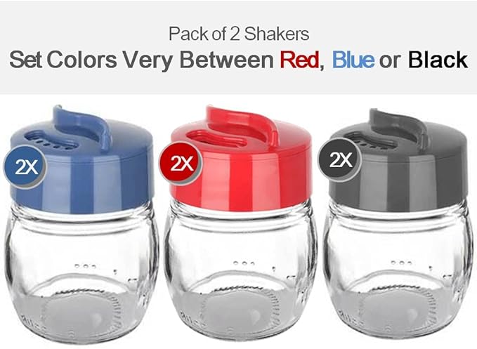 Glass Salt And Pepper Shaker Set, Spice Storage For Table Serving And Cooking With Dual Perforated Shaking Top - 3 Oz Spice Seasoning Shaker - 2 Pack