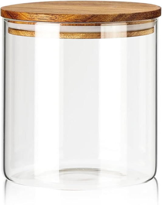 Labina Glass Storage Container Airtight Food Jars Kitchen Canister with Wood Lids, 71 Oz Wide Mouth Pantry Organization Glass Jar for Flour, Sugar, Cookie, Spagetti, Nuts and Candy