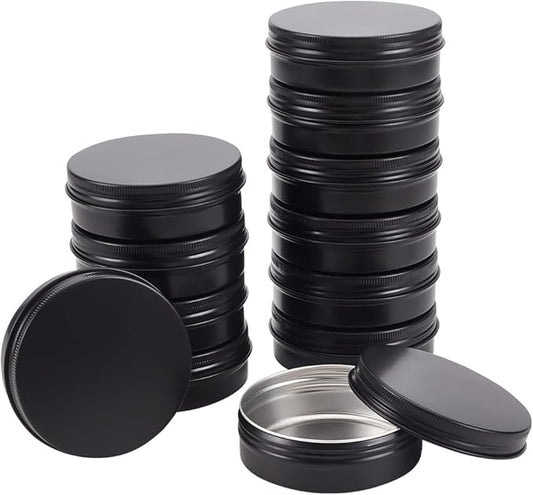BENECREAT 12 Pack 3.4 OZ Tin Cans Screw Top Round Aluminum Cans Screw Lid Containers - Great for Store Spices, Candies, Tea or Gift Giving (Black)