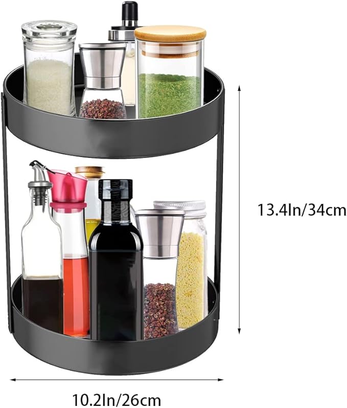 PACEKONER 2 Tier Lazy Susan, Stainless Steel Turntable, 360 Degree Spice Rack For Kitchen Bathroom Counter Organizer (10.2Inch)
