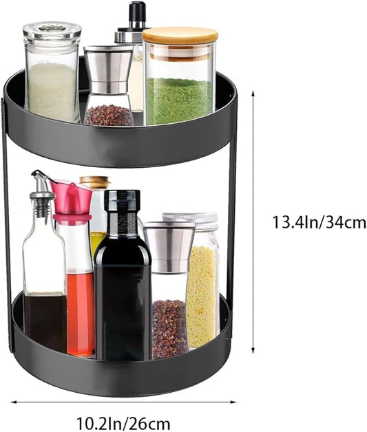 PACEKONER 2 Tier Lazy Susan, Stainless Steel Turntable, 360 Degree Spice Rack For Kitchen Bathroom Counter Organizer (10.2Inch)