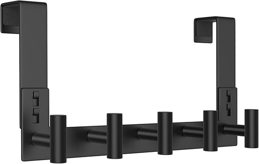 WUIVIUT Over The Door Hooks Door Hanger for Hanging, Heavy Duty Rack Bathroom Hook for Clothes, Coat (5 Hook, Fits 1-3/4'' Thick)