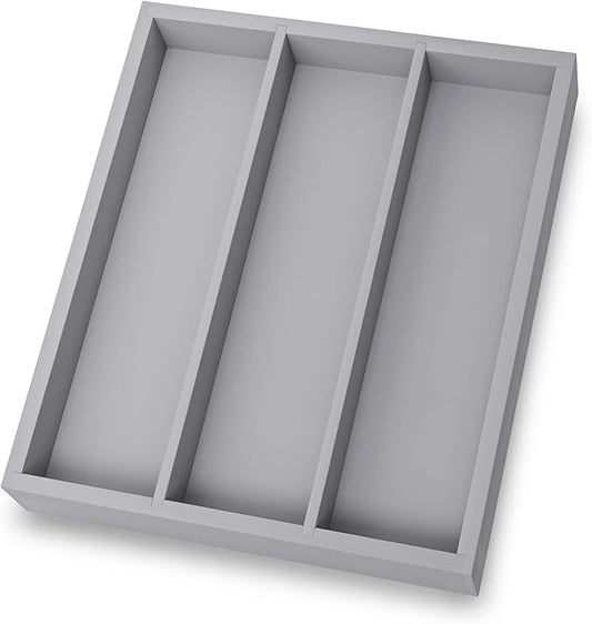 Silverware Organizer Bamboo Kitchen Drawer Organizer, Flatware Organizer Tray for Kitchen, Flatware, Utensils（Gray）