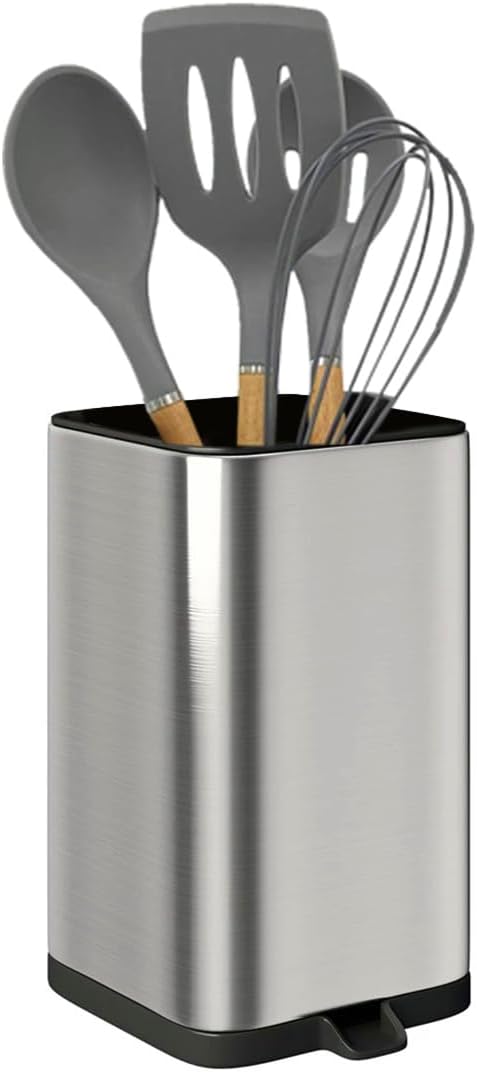 Utensil Holder, Kitchen Utensil Organizer, Modern Rectangular Large Cooking Utensil Caddy Counter, Sturdy Stainless Steel