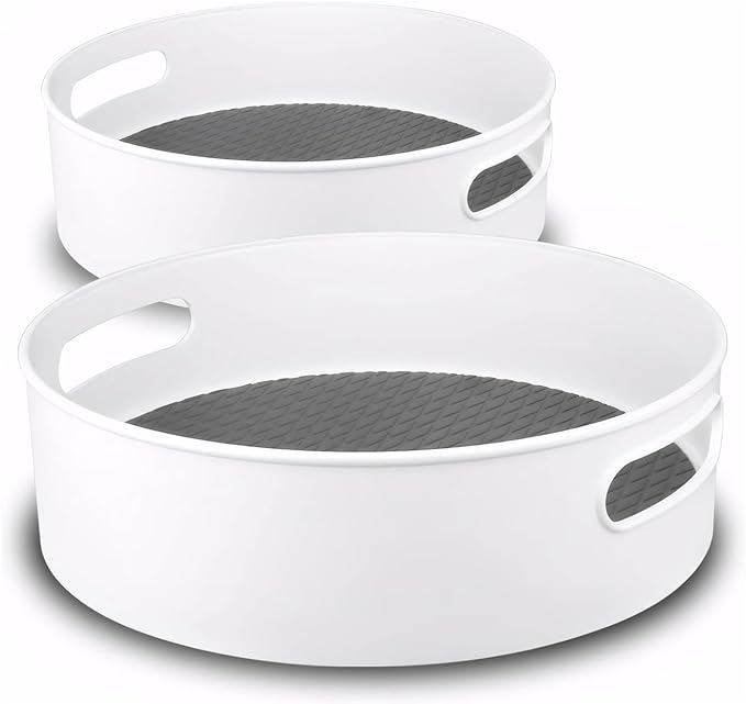 Semlos 360° Rotating Lazy Susan Organizers, 2 Packs 9" and 12" Turntable Spice Rack Organisers for Kitchen Organization and Storage, Non-Slip Under Sink Organizer for Bathroom Pantry Cupboard