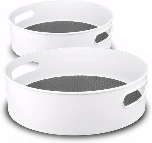 Semlos 360° Rotating Lazy Susan Organizers, 2 Packs 9" and 12" Turntable Spice Rack Organisers for Kitchen Organization and Storage, Non-Slip Under Sink Organizer for Bathroom Pantry Cupboard