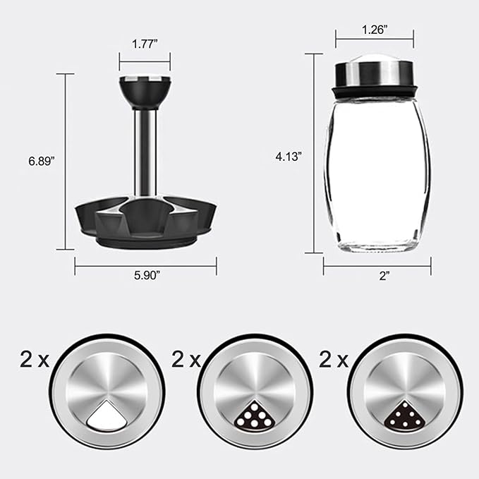 Revolving Spice Rack, 6-Jar Seasoning Organizer Holder 360° Rotation Shelf Tower Set with 6 Glass Spice Refill Containers Jars for Cabinet Countertop Kitchen Cooking (Spices Not Included)