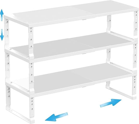 Expandable Spice Rack Organizion for Kitchen Cabinet, Seasoning,Bathroom Organizer Display Shelf, Stackable Multi-Purpose Shelves.Easy-to-Install（3Packs/White,Large