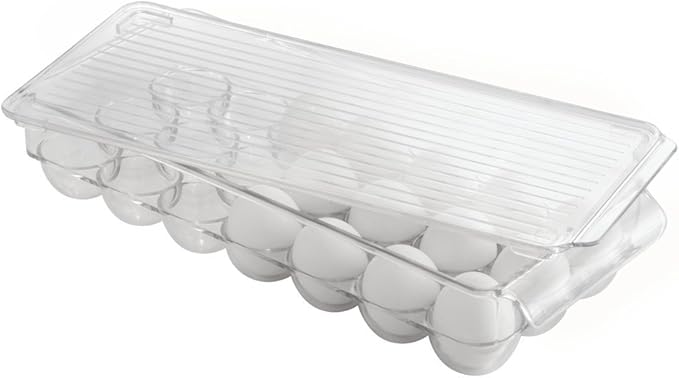 iDesign Plastic Egg Holder with Lid and Handle - Holds 21 Eggs - Clear - Made in USA