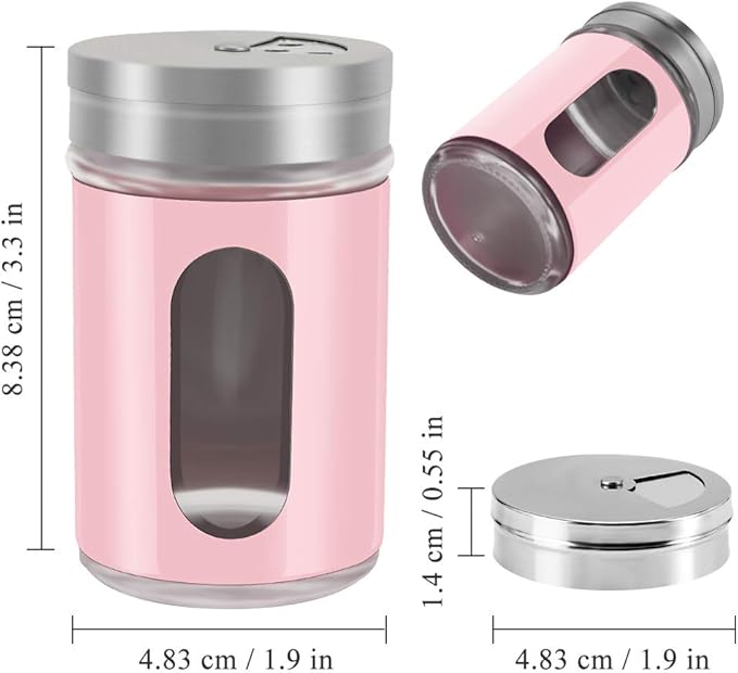 Accmor 2pcs Salt and Pepper Shakers,Stainless Steel Shaker for Salt Powder Sugar Cinnamon Pepper, Spice Dispenser with Adjustable Pour Holes,Pink