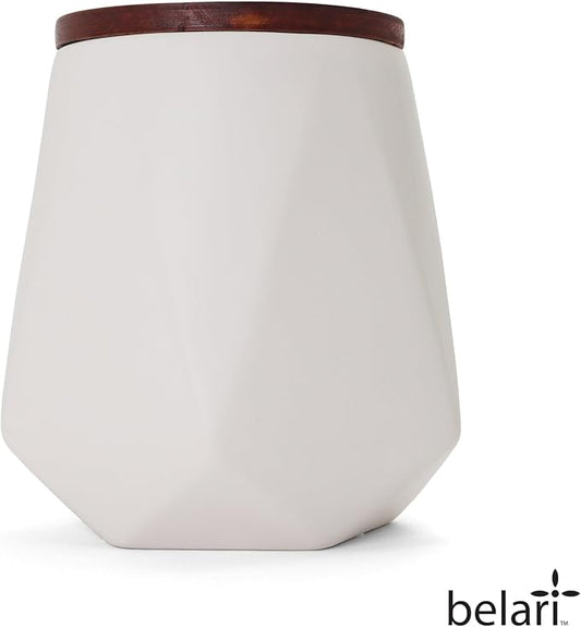 Faceted Storage Canister - Food Storage Container for Kitchen Organization - Ceramic Kitchen Storage Containers - Kitchen Canisters - Kitchen Counter Organizers and Storage (Medium White)