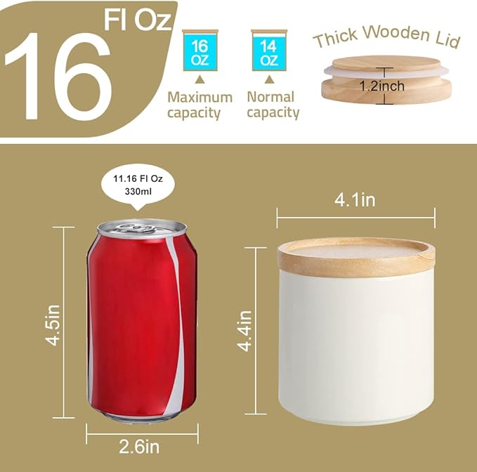 Sweejar Kitchen Canisters Ceramic Food Storage Jar, Stackable Containers with Airtight Seal Wooden Lid for Serving Ground Coffee, Tea, Sugar, Salt and More - 16 Fl Oz (Jade)