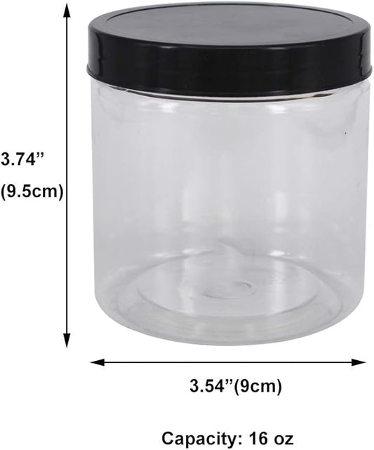 12 Pack 16 oz Plastic Jars with Lids, Extra Labels, 1 Pen, Clear PET Seal Jar for Food Storage,Wide Opening Storage jar For Dry Food, Peanut, Powder, Kitchen & Craft Storage