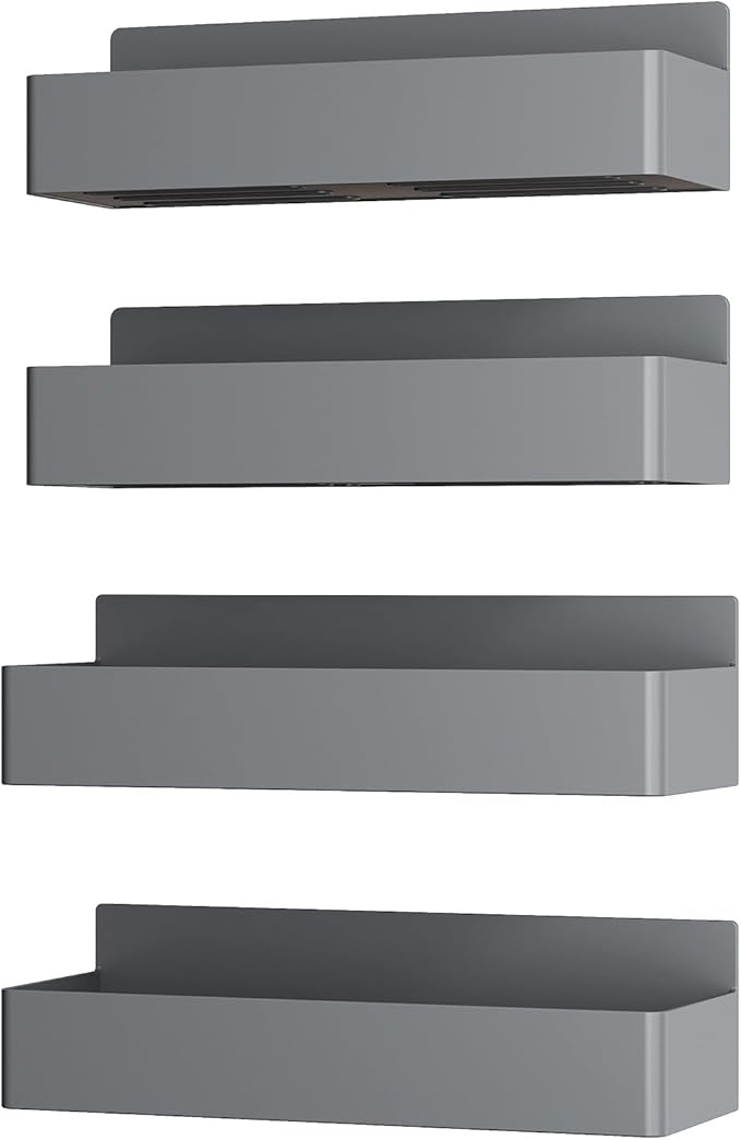Magnetic Spice Rack for Refrigerator, Kitchen Organizer and Storage Shelf, Grey (4 Pack)…