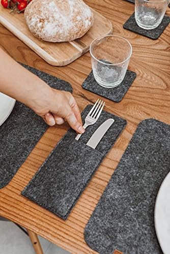 MIQIO® Cutlery Bags Made of Felt | Washable Set of 10 | Scandinavian Decoration | Flatware Organizer, Utensil Holder, Silverware Storage | Dark Grey Anthracite