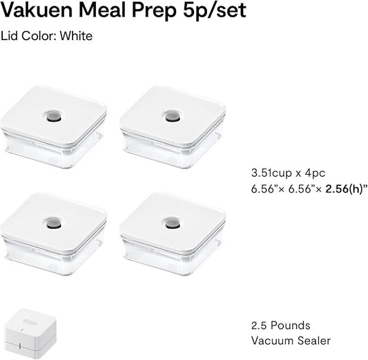 Premium Airtight Food Storage Container. Meal Prep 0.85qt 5pc/Set. 4pcs Container and Vacuum Sealer. Patented Double Silicone Lining, 100% Leak Proof, BPA-FREE