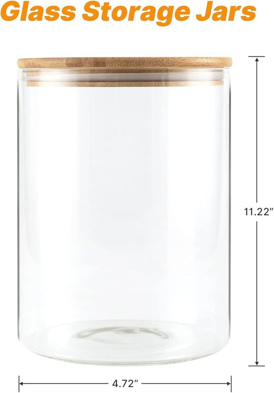 Glass Storage Jars,2 PACK -108oz/3200ml Clear Glass Food Storage Containers with Airtight Bamboo Lid Stackable Kitchen Canisters for Candy,Cookie,Rice,Sugar,Flour,Pasta,Nuts and Spice Jars