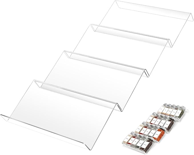 Acrylic Kitchen Spice Rack,Acrylic Spice Organizer,Kitchen Spice Rack Tray for Drawer/Countertop,4 Tier,Organize and Display Your Spices,and Seasonings(Jars not included)(Clear - 9 inch)