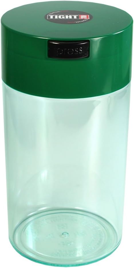 Tightvac 3 to 12 Oz Vacuum Sealed Storage Container, 1.3-Liter/1.1-Quart, Green Cap & Clear Body