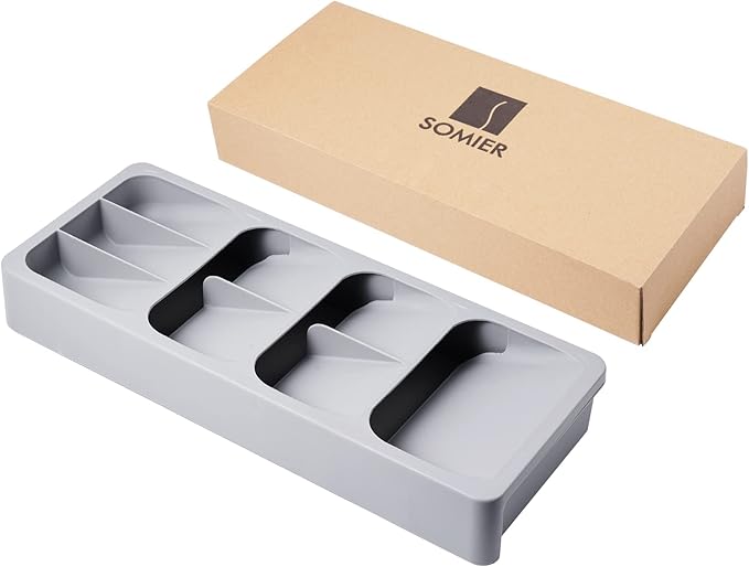 2pcs Expandable Kitchen Drawer Organizer, Adjustable Cutlery Trays and Utensil Holder, Kitchen Drawer Dividers Storage for Silverware, Flatware, Knives, Spoons, Gray