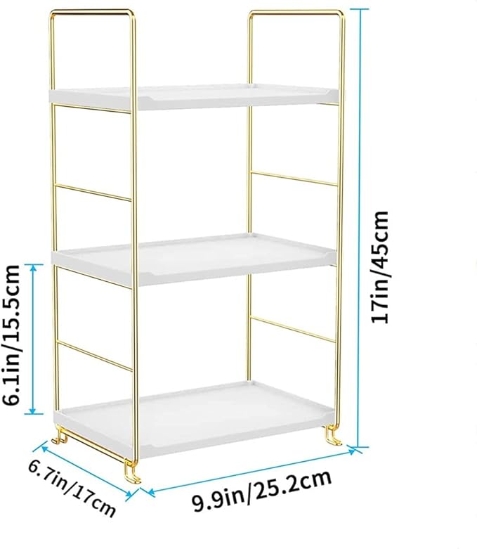 3-Tier Kitchen Spice Rack, Freestanding Stackable Organizer Shelf, Bathroom Countertop Storage Shelf, Cosmetic Organizer Holder, Square Standing Rack (Golden)